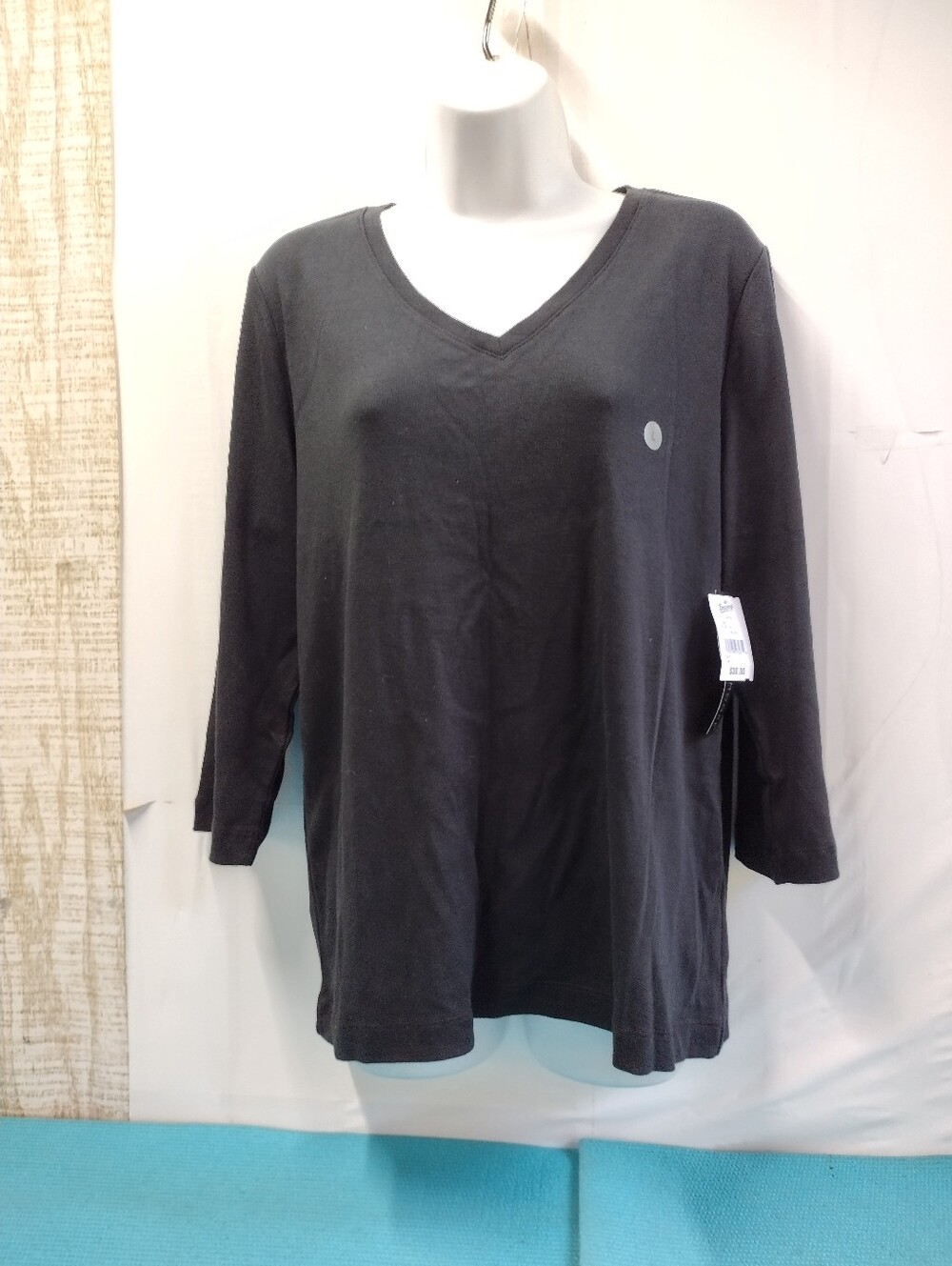 NWT Preswick & Moore Black V-Neck 3/4 Sleeve Tee Sz L